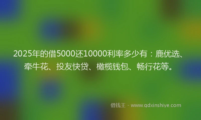 2025年的借5000还10000利率多少有：鹿优选、牵牛花、投友快贷、橄榄钱包、畅行花等。