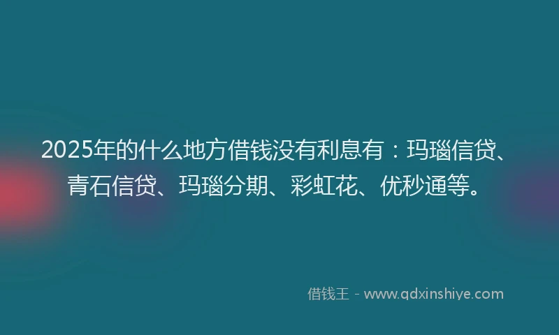 2025年的什么地方借钱没有利息有：玛瑙信贷、青石信贷、玛瑙分期、彩虹花、优秒通等。