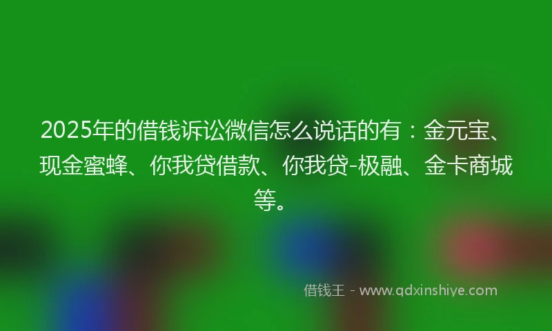 2025年的借钱诉讼微信怎么说话的有：金元宝、现金蜜蜂、你我贷借款、你我贷-极融、金卡商城等。
