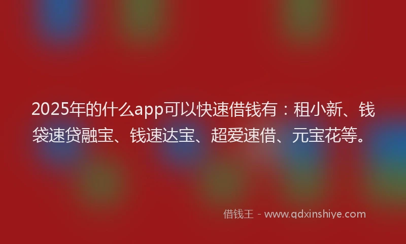 2025年的什么app可以快速借钱有：租小新、钱袋速贷融宝、钱速达宝、超爱速借、元宝花等。