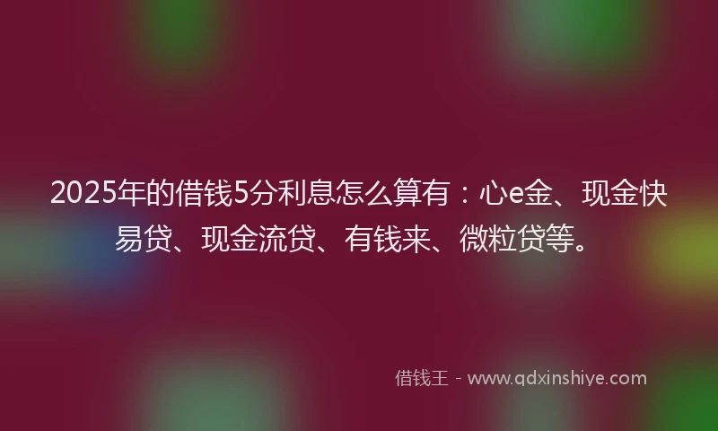 2025年的借钱5分利息怎么算有：心e金、现金快易贷、现金流贷、有钱来、微粒贷等。