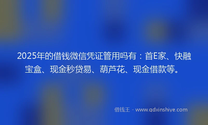 2025年的借钱微信凭证管用吗有：首E家、快融宝盒、现金秒贷易、葫芦花、现金借款等。