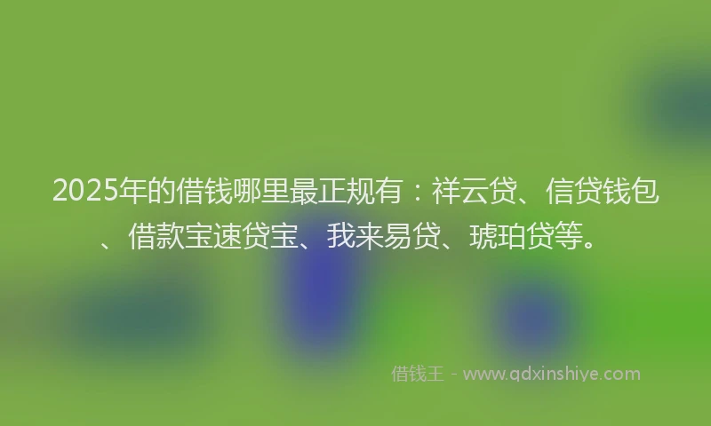 2025年的借钱哪里最正规有：祥云贷、信贷钱包、借款宝速贷宝、我来易贷、琥珀贷等。