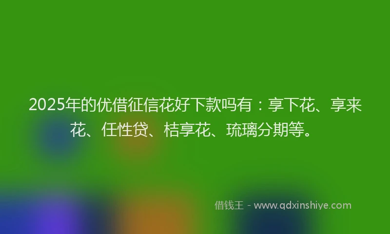 2025年的优借征信花好下款吗有：享下花、享来花、任性贷、桔享花、琉璃分期等。