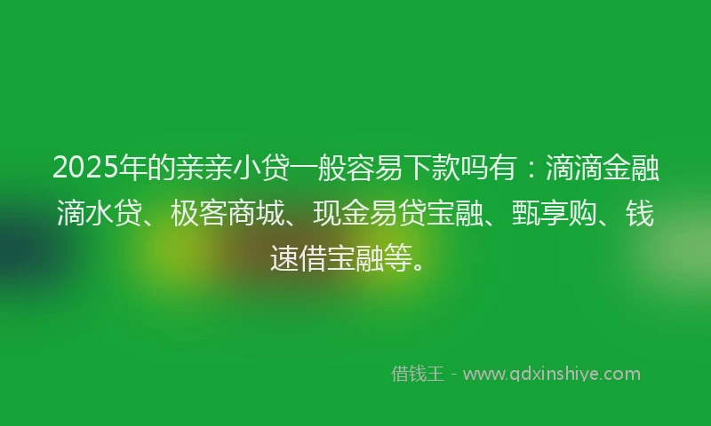 2025年的亲亲小贷一般容易下款吗有：滴滴金融滴水贷、极客商城、现金易贷宝融、甄享购、钱速借宝融等。