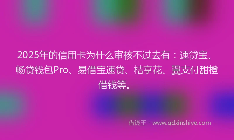 2025年的信用卡为什么审核不过去有：速贷宝、畅贷钱包Pro、易借宝速贷、桔享花、翼支付甜橙借钱等。