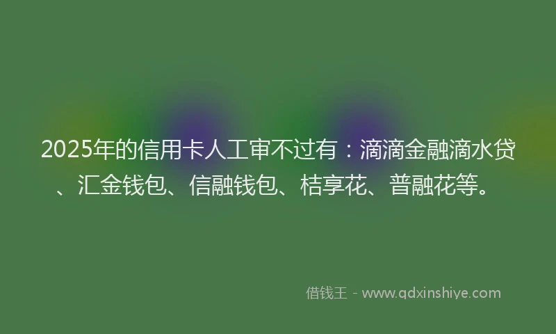 2025年的信用卡人工审不过有：滴滴金融滴水贷、汇金钱包、信融钱包、桔享花、普融花等。