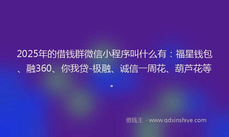 2025年的借钱群微信小程序叫什么有：福星钱包、融360、你我贷-极融、诚信一周花、葫芦花等。