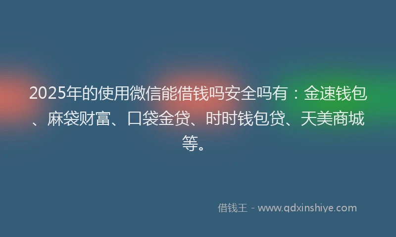2025年的使用微信能借钱吗安全吗有：金速钱包、麻袋财富、口袋金贷、时时钱包贷、天美商城等。