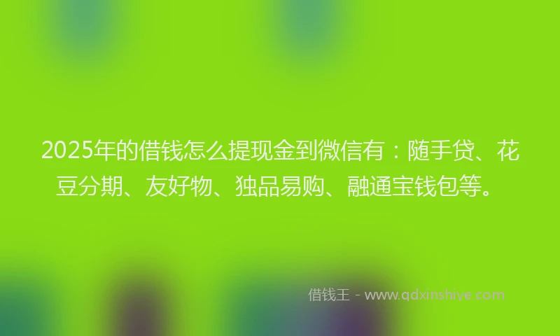 2025年的借钱怎么提现金到微信有：随手贷、花豆分期、友好物、独品易购、融通宝钱包等。