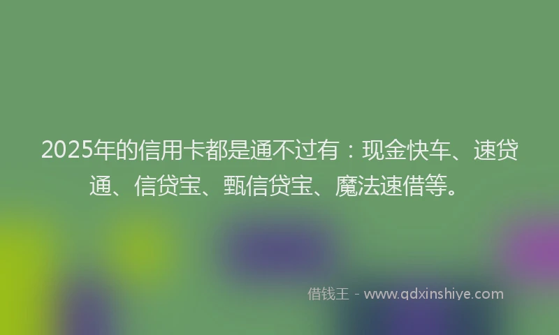 2025年的信用卡都是通不过有：现金快车、速贷通、信贷宝、甄信贷宝、魔法速借等。