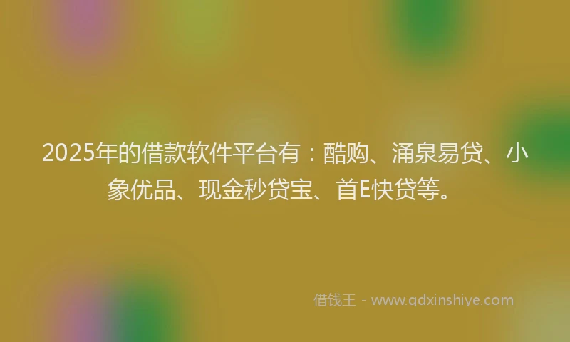 2025年的借款软件平台有：酷购、涌泉易贷、小象优品、现金秒贷宝、首E快贷等。
