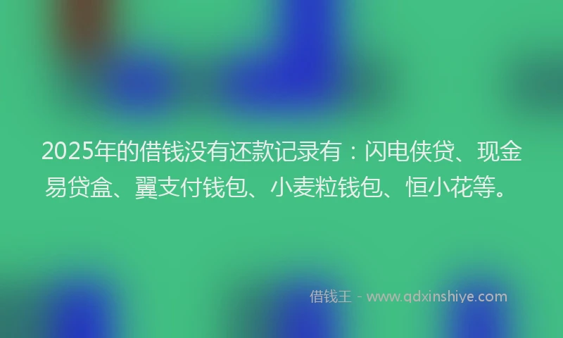 2025年的借钱没有还款记录有：闪电侠贷、现金易贷盒、翼支付钱包、小麦粒钱包、恒小花等。