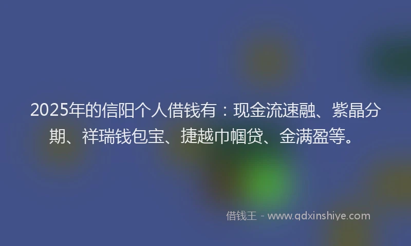 2025年的信阳个人借钱有：现金流速融、紫晶分期、祥瑞钱包宝、捷越巾帼贷、金满盈等。