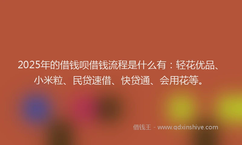 2025年的借钱呗借钱流程是什么有：轻花优品、小米粒、民贷速借、快贷通、会用花等。