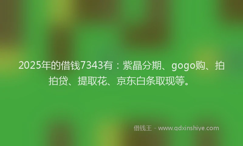 2025年的借钱7343有：紫晶分期、gogo购、拍拍贷、提取花、京东白条取现等。