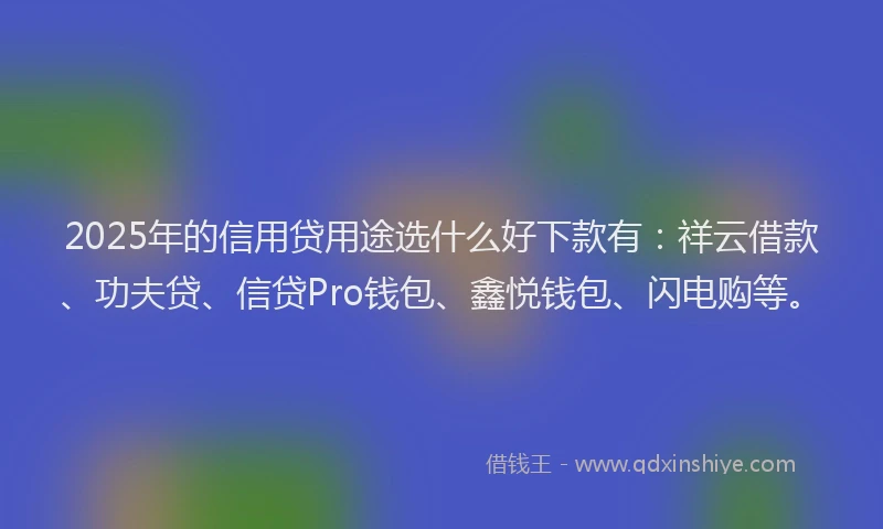 2025年的信用贷用途选什么好下款有：祥云借款、功夫贷、信贷Pro钱包、鑫悦钱包、闪电购等。
