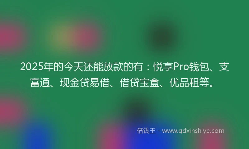 2025年的今天还能放款的有：悦享Pro钱包、支富通、现金贷易借、借贷宝盒、优品租等。