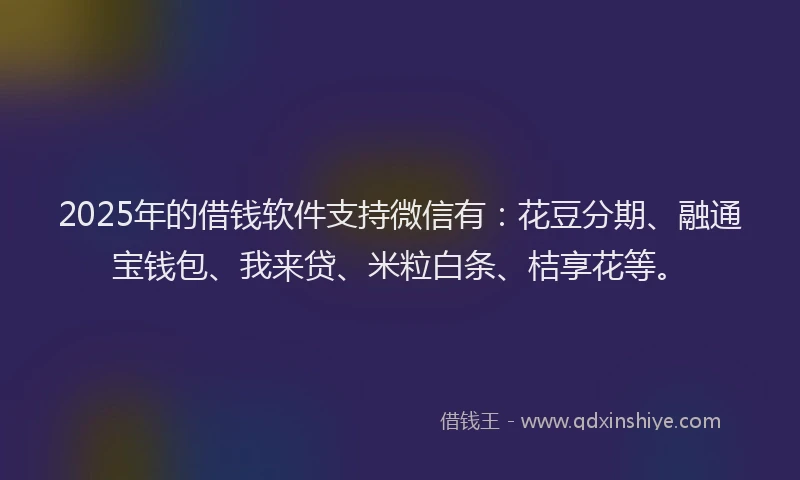 2025年的借钱软件支持微信有：花豆分期、融通宝钱包、我来贷、米粒白条、桔享花等。