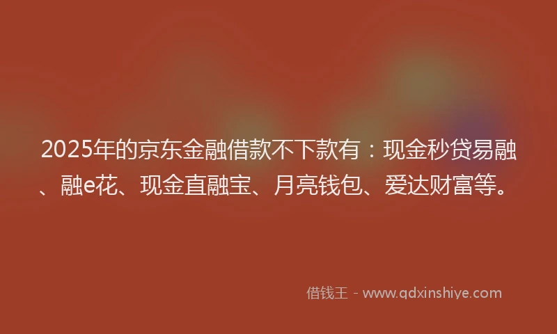 2025年的京东金融借款不下款有：现金秒贷易融、融e花、现金直融宝、月亮钱包、爱达财富等。