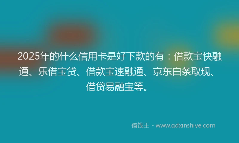 2025年的什么信用卡是好下款的有：借款宝快融通、乐借宝贷、借款宝速融通、京东白条取现、借贷易融宝等。