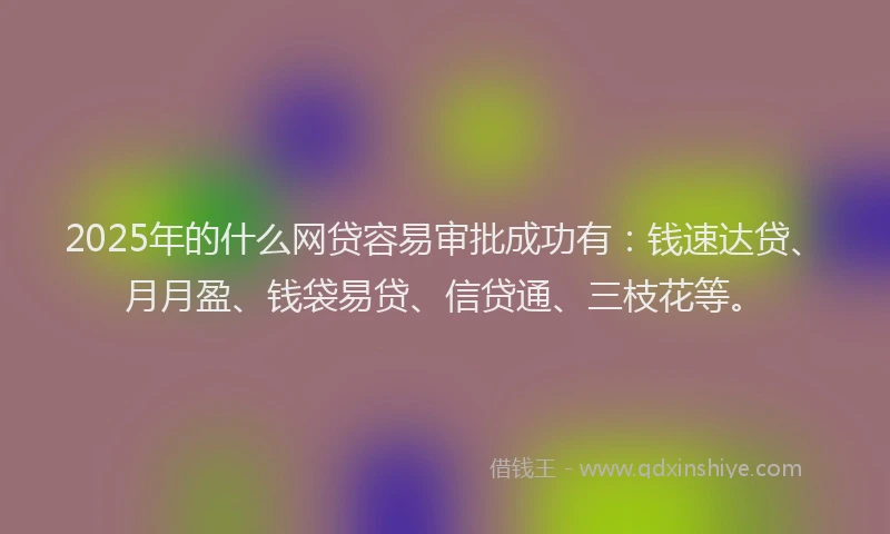 2025年的什么网贷容易审批成功有：钱速达贷、月月盈、钱袋易贷、信贷通、三枝花等。