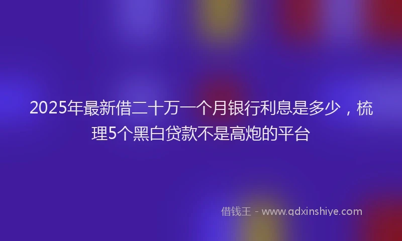 2025年最新借二十万一个月银行利息是多少，梳理5个黑白贷款不是高炮的平台