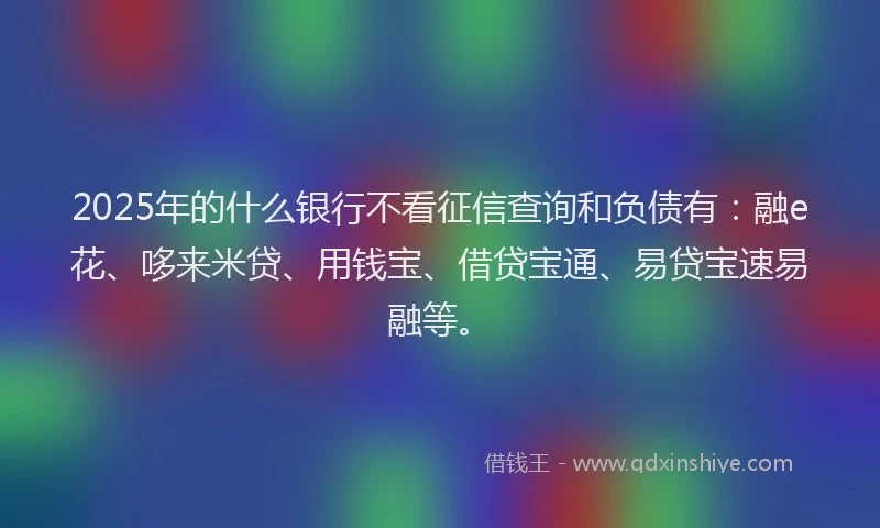 2025年的什么银行不看征信查询和负债有：融e花、哆来米贷、用钱宝、借贷宝通、易贷宝速易融等。