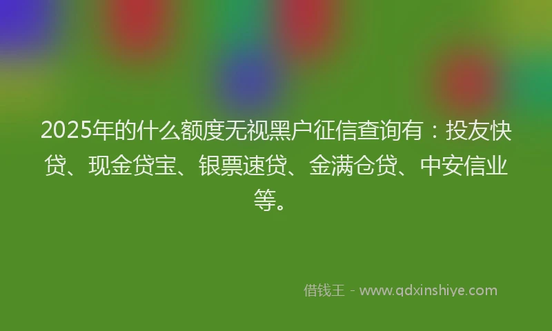 2025年的什么额度无视黑户征信查询有：投友快贷、现金贷宝、银票速贷、金满仓贷、中安信业等。