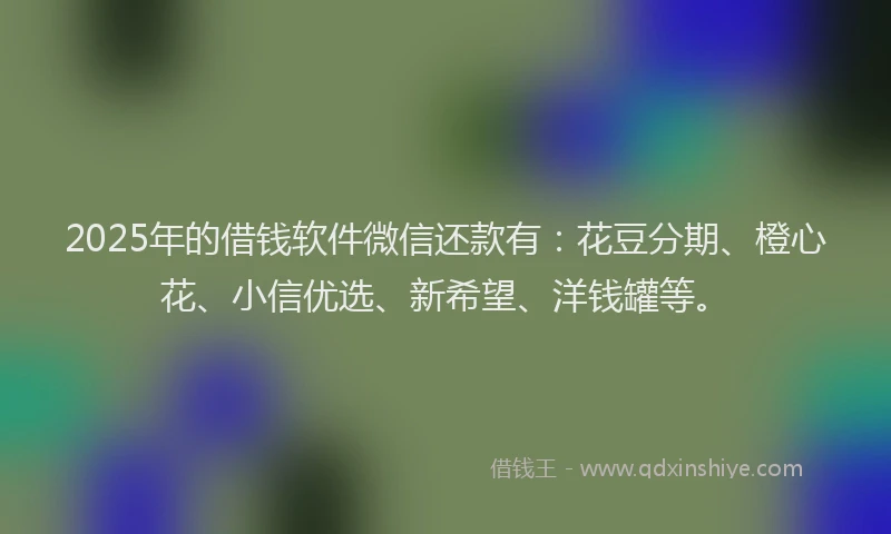 2025年的借钱软件微信还款有：花豆分期、橙心花、小信优选、新希望、洋钱罐等。