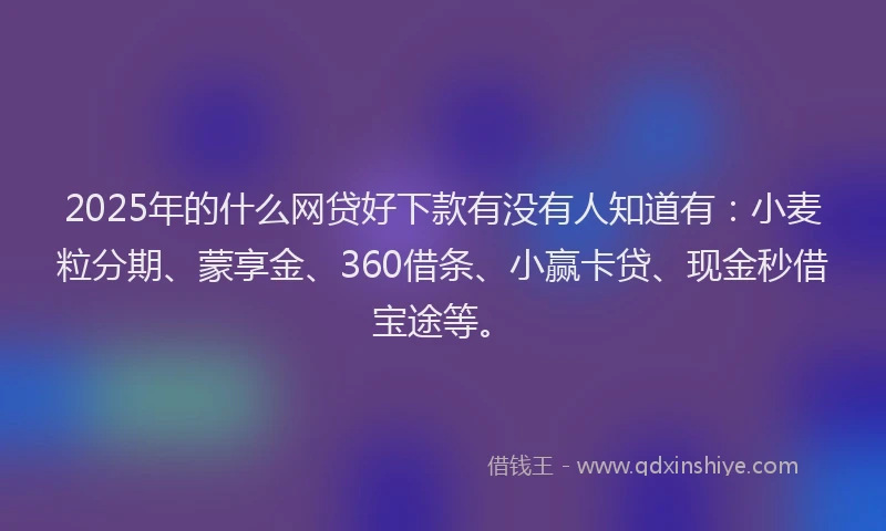 2025年的什么网贷好下款有没有人知道有：小麦粒分期、蒙享金、360借条、小赢卡贷、现金秒借宝途等。