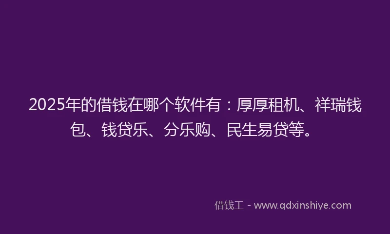 2025年的借钱在哪个软件有：厚厚租机、祥瑞钱包、钱贷乐、分乐购、民生易贷等。