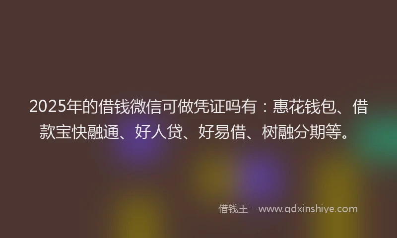 2025年的借钱微信可做凭证吗有：惠花钱包、借款宝快融通、好人贷、好易借、树融分期等。