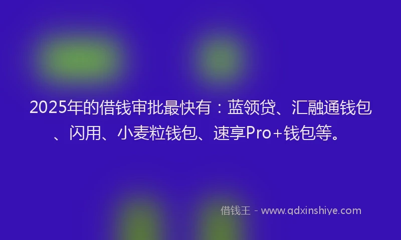 2025年的借钱审批最快有：蓝领贷、汇融通钱包、闪用、小麦粒钱包、速享Pro+钱包等。