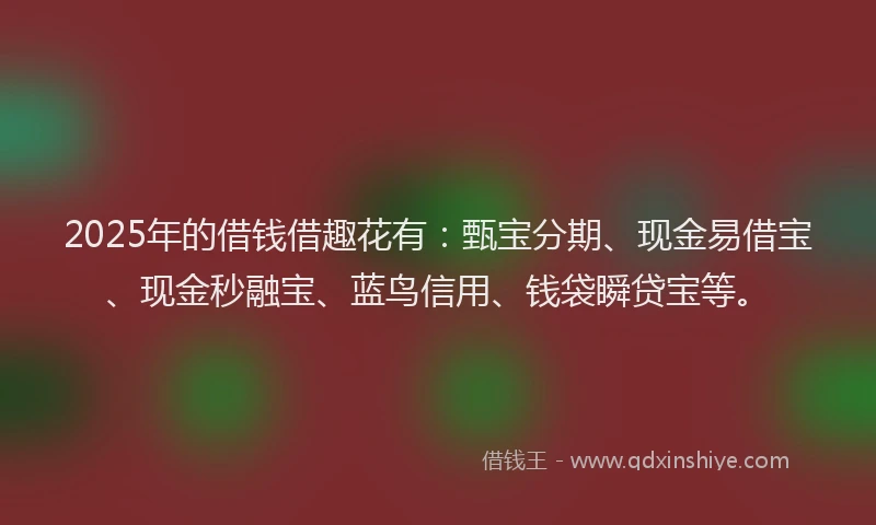 2025年的借钱借趣花有：甄宝分期、现金易借宝、现金秒融宝、蓝鸟信用、钱袋瞬贷宝等。