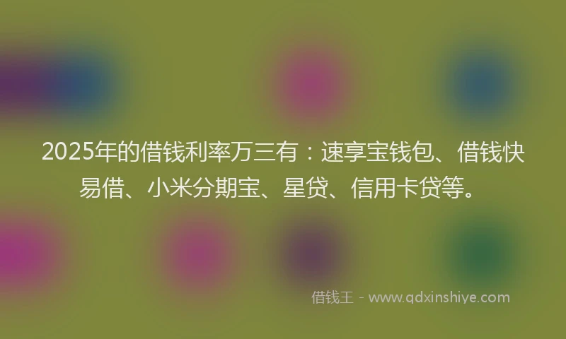 2025年的借钱利率万三有：速享宝钱包、借钱快易借、小米分期宝、星贷、信用卡贷等。