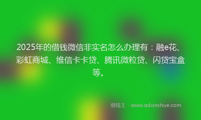 2025年的借钱微信非实名怎么办理有：融e花、彩虹商城、维信卡卡贷、腾讯微粒贷、闪贷宝盒等。