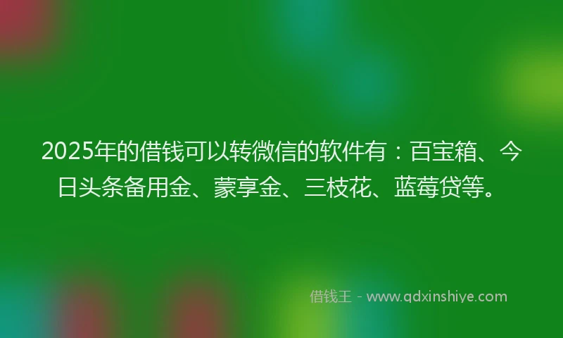 2025年的借钱可以转微信的软件有：百宝箱、今日头条备用金、蒙享金、三枝花、蓝莓贷等。