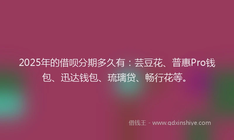 2025年的借呗分期多久有：芸豆花、普惠Pro钱包、迅达钱包、琉璃贷、畅行花等。