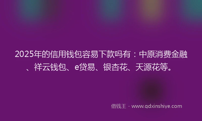 2025年的信用钱包容易下款吗有：中原消费金融、祥云钱包、e贷易、银杏花、天源花等。
