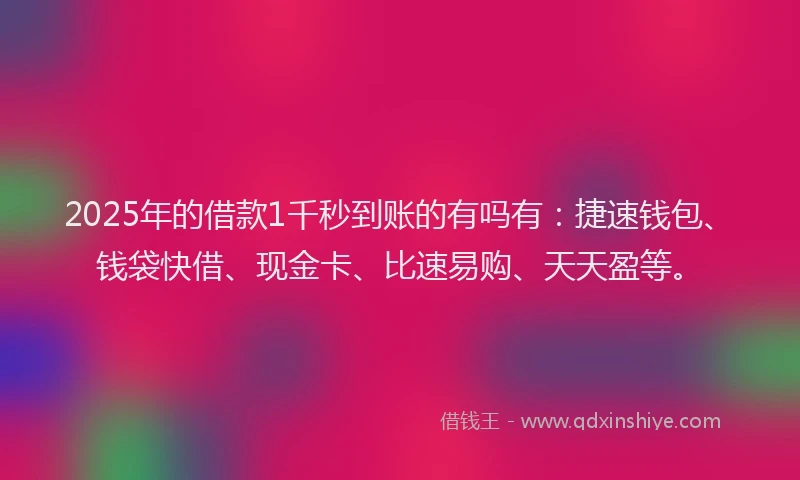 2025年的借款1千秒到账的有吗有：捷速钱包、钱袋快借、现金卡、比速易购、天天盈等。