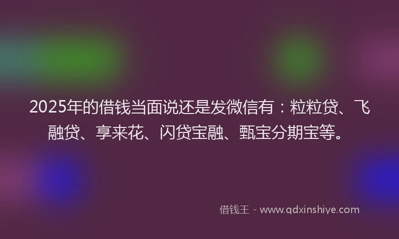 2025年的借钱当面说还是发微信有：粒粒贷、飞融贷、享来花、闪贷宝融、甄宝分期宝等。