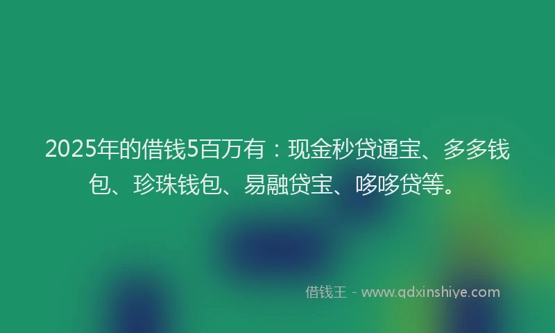 2025年的借钱5百万有：现金秒贷通宝、多多钱包、珍珠钱包、易融贷宝、哆哆贷等。
