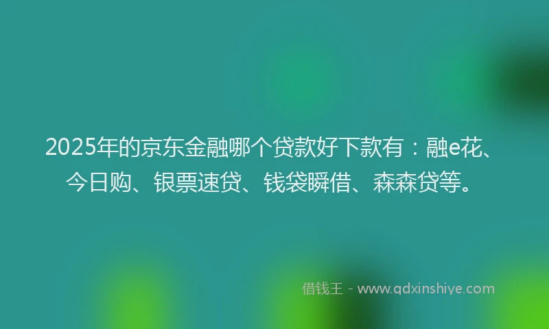 2025年的京东金融哪个贷款好下款有：融e花、今日购、银票速贷、钱袋瞬借、森森贷等。