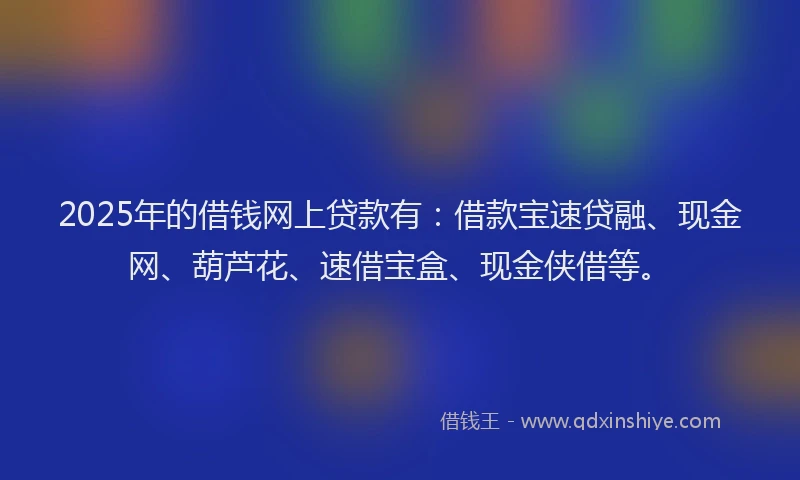 2025年的借钱网上贷款有：借款宝速贷融、现金网、葫芦花、速借宝盒、现金侠借等。
