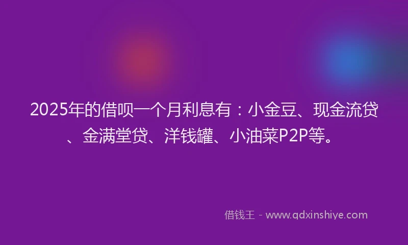 2025年的借呗一个月利息有：小金豆、现金流贷、金满堂贷、洋钱罐、小油菜P2P等。
