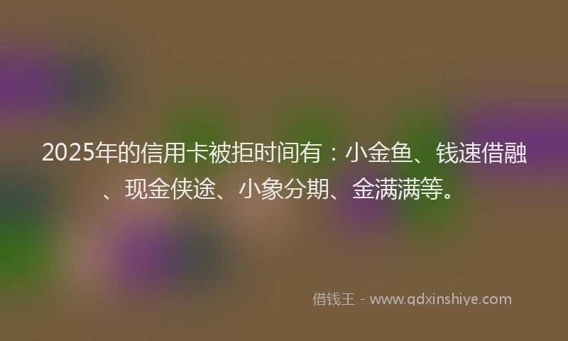 2025年的信用卡被拒时间有：小金鱼、钱速借融、现金侠途、小象分期、金满满等。