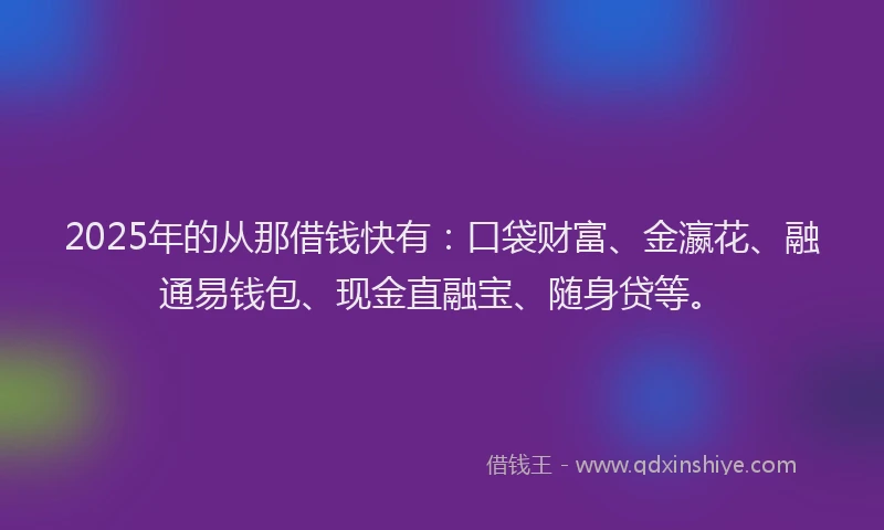 2025年的从那借钱快有：口袋财富、金瀛花、融通易钱包、现金直融宝、随身贷等。