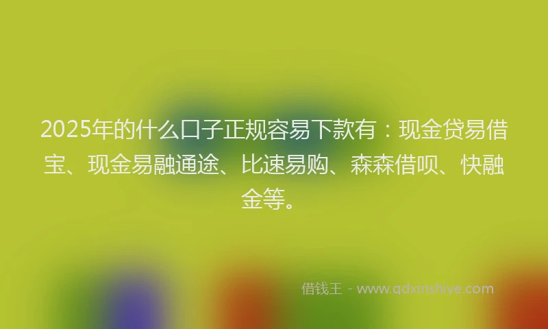 2025年的什么口子正规容易下款有：现金贷易借宝、现金易融通途、比速易购、森森借呗、快融金等。