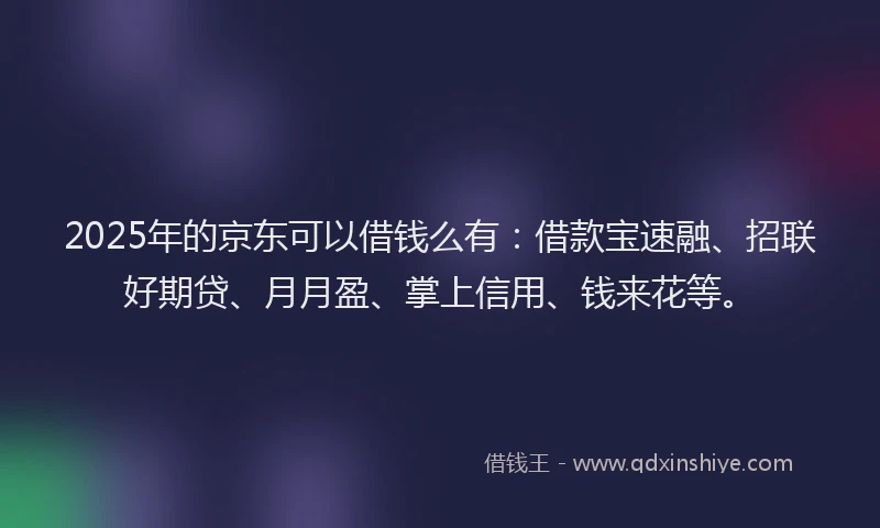 2025年的京东可以借钱么有：借款宝速融、招联好期贷、月月盈、掌上信用、钱来花等。